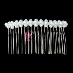 Pieptene din metal BT030DD Argintiu pentru decor par sau Voal de Mireasa - 20 pini cu perle